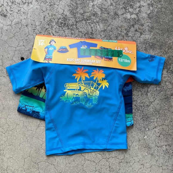 UV Skinz 3 Piece set beach Swim Shorts and Rash Guard & bucket hat vacation - Picture 1 of 4
